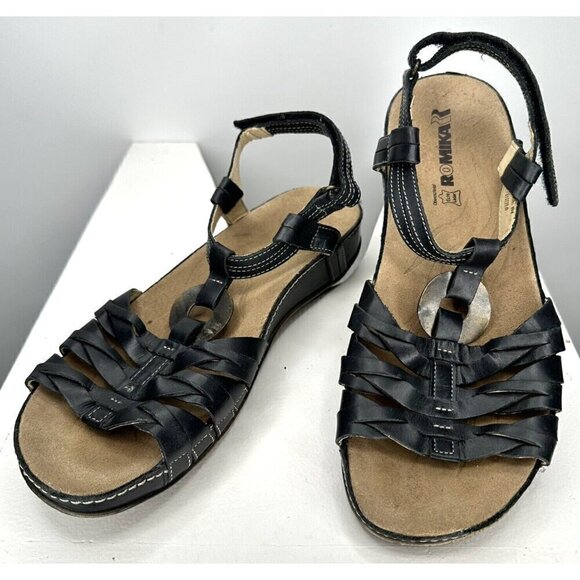 Romika Leather Sandals Slingback Summer Strappy Shoes Black Women Sz 40 US 9/9.5 - Picture 1 of 14